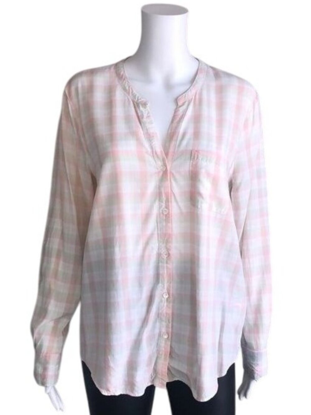 Soft Joie Button Front Long Sleeve Top in Pale Pink Plaid - M